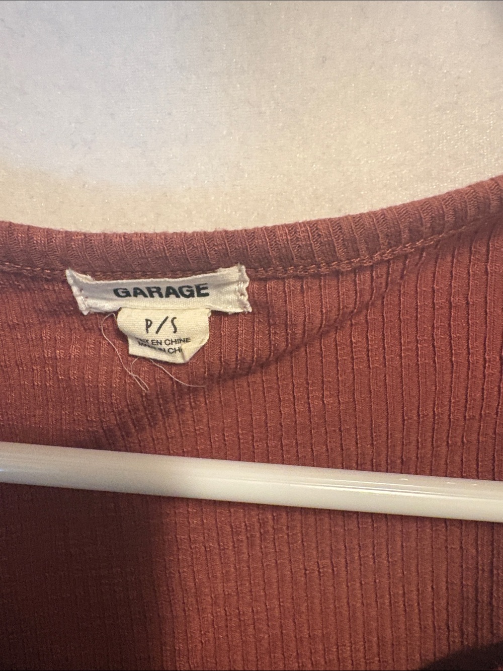 Garage Rust Ribbed Henley Tee in Rust - Picture 2 of 3